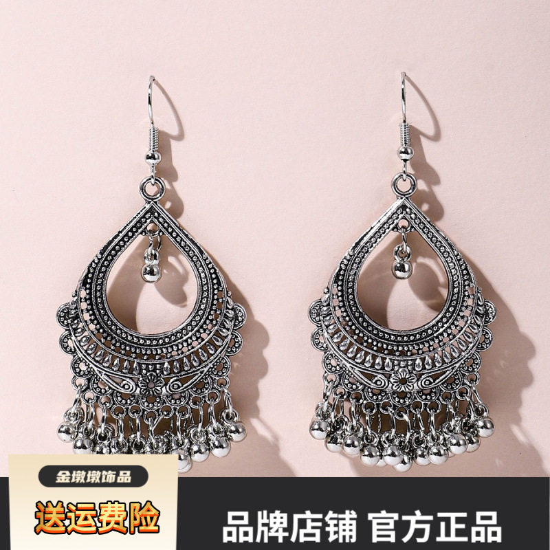 欧美金属雕花花朵几何镂空圆形耳