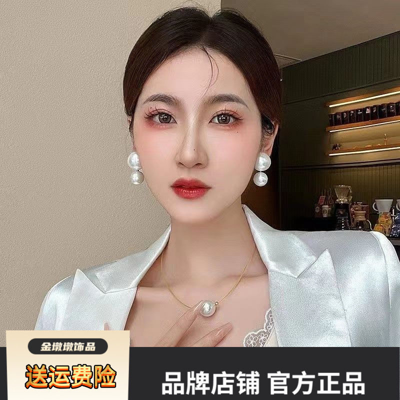 s925银针复古赫本风大珍珠耳环新