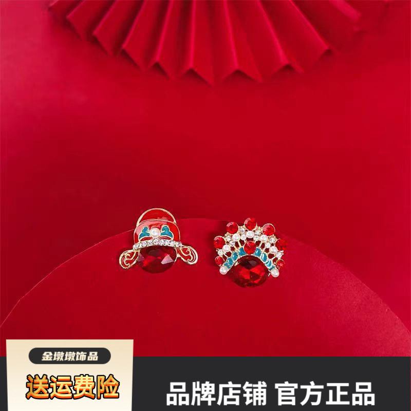中国风刀马旦脸谱国潮耳环女红色