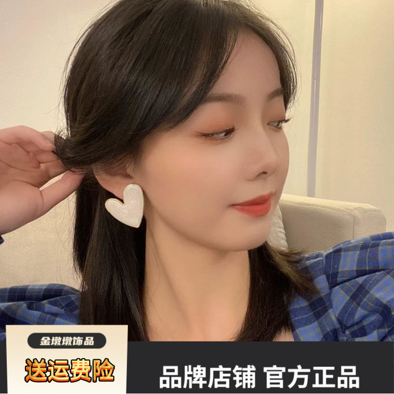 925银针韩国气质滴油爱心耳环桃