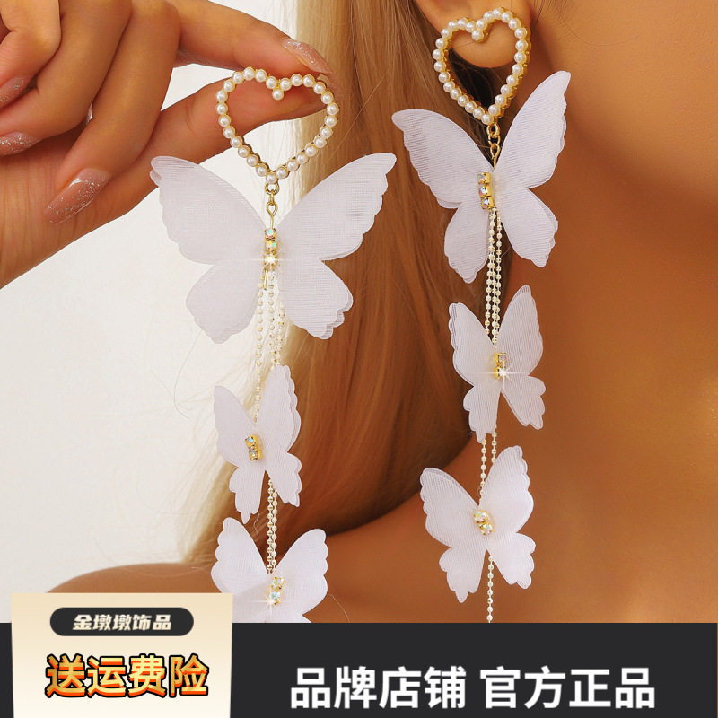 韩国蕾丝珍珠镶钻珍珠耳环少女超