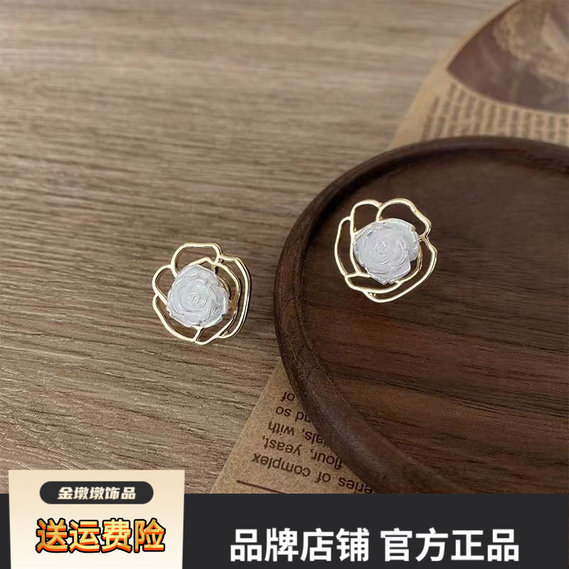 温柔山茶花玫瑰花朵耳环耳饰气质