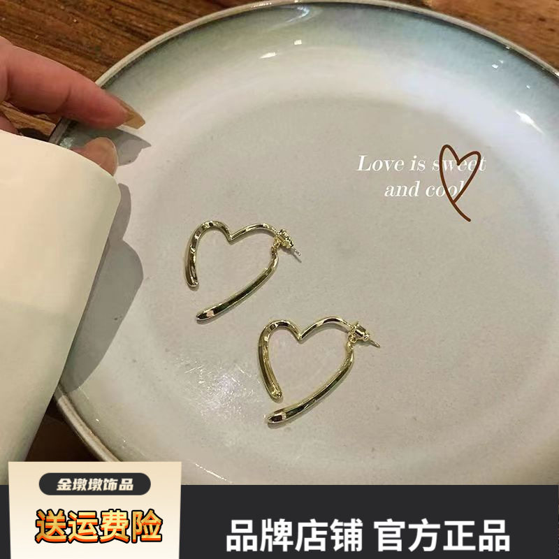 S925银针爱心耳环冷淡风耳圈简单