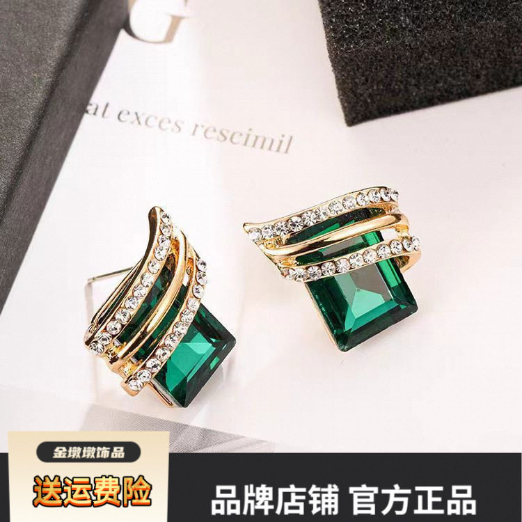 韩国绿色耳环高级感轻奢秋冬女小