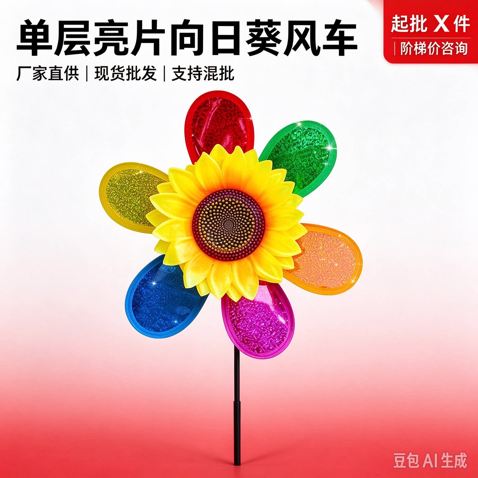 儿童DIY亮片向日葵旋转风车