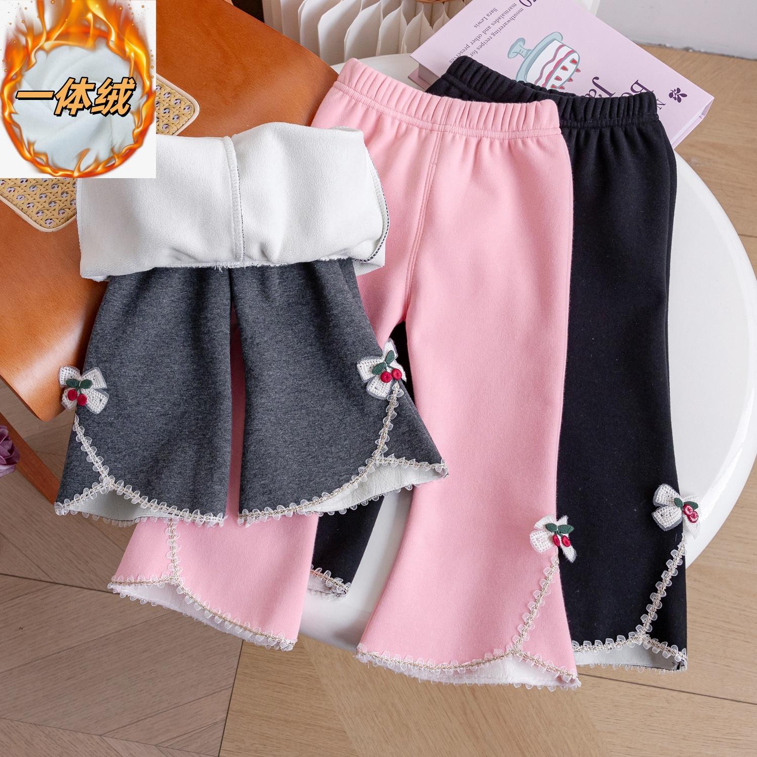 女童加绒喇叭打底裤纯棉外穿秋冬