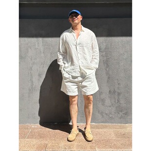 运动短裤 轻奢老钱风穿搭白色亚麻防晒衬衫 薄款 2026夏季 两件套 男款