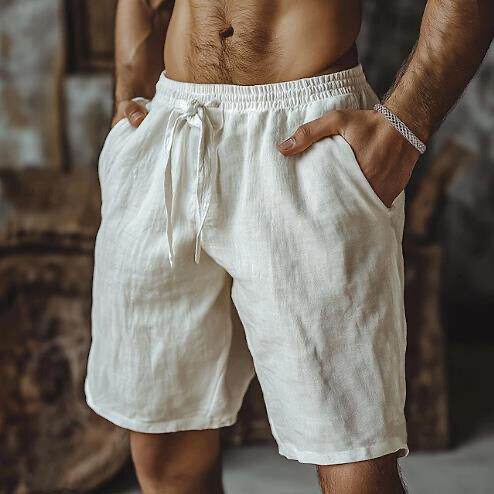 Cotton and linen shorts with drawstring, elastic waist,