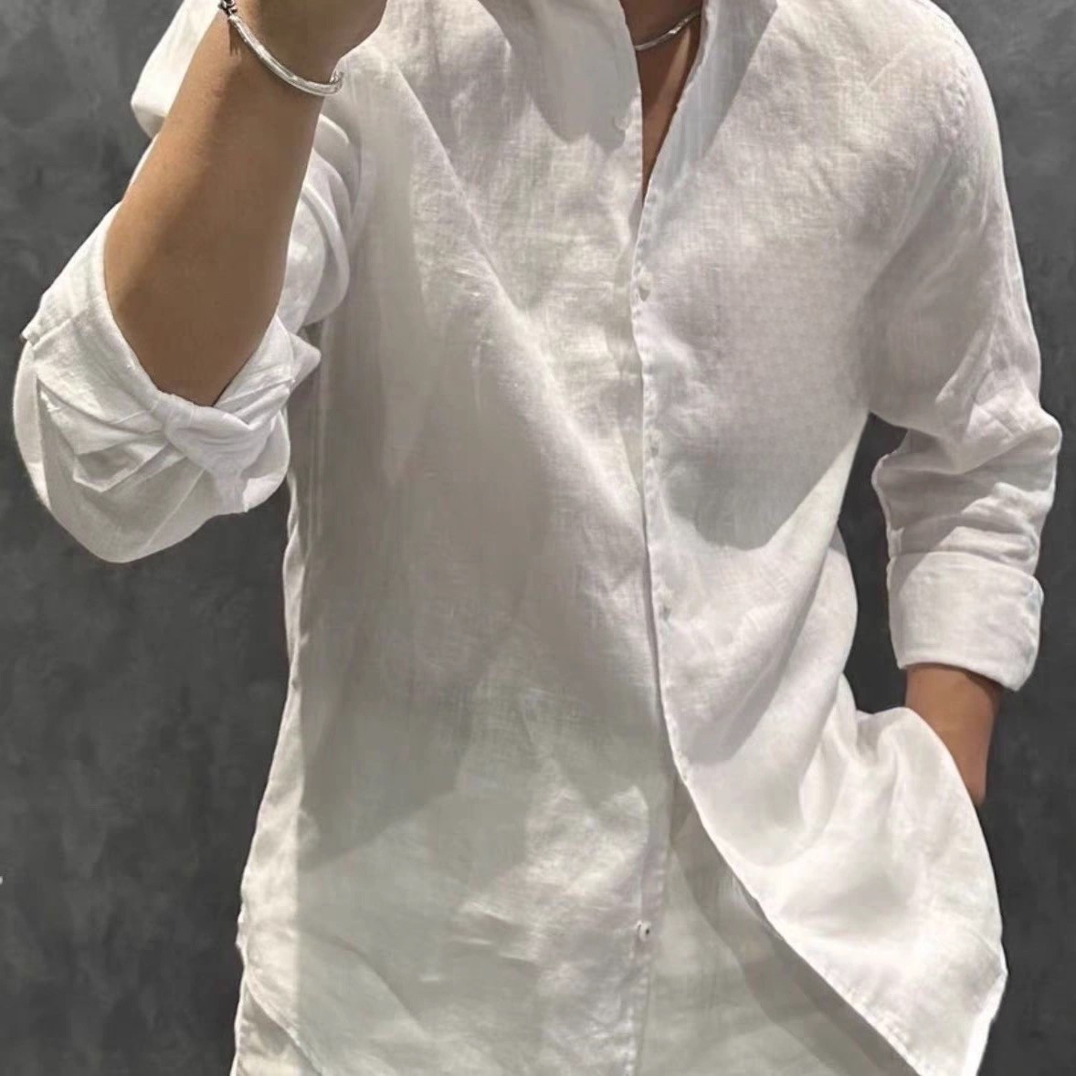 简约小翻领棉麻长袖衬衫男春季纯色复古亚麻基础款休闲衬衣潮百搭,男装,衬衫,淘宝优惠券,粉丝福利购,淘宝优惠卷