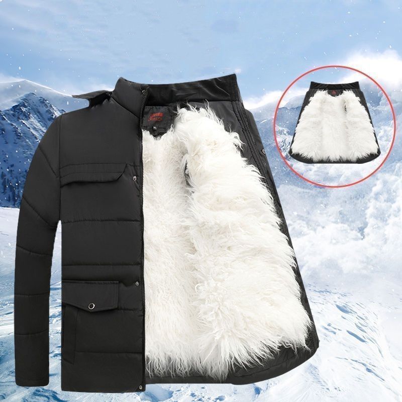 品牌特价促销中老年毛一体棉衣加绒加厚保暖棉袄父亲装尼克服男