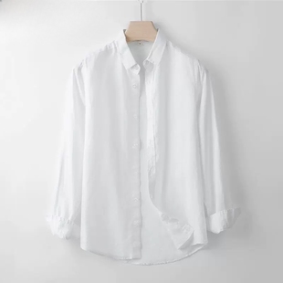 纯色上衣男翻领 宽松休闲棉麻衬衣男纯麻料寸衫 100%亚麻衬衫 男长袖