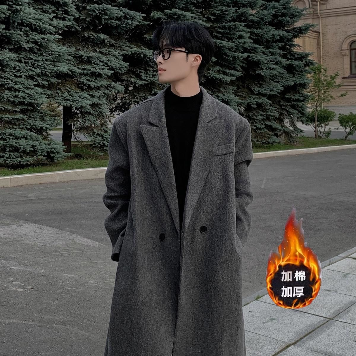 呢子秋冬英伦毛呢大衣男士中长款韩版加厚韩版呢子过膝风衣外套男