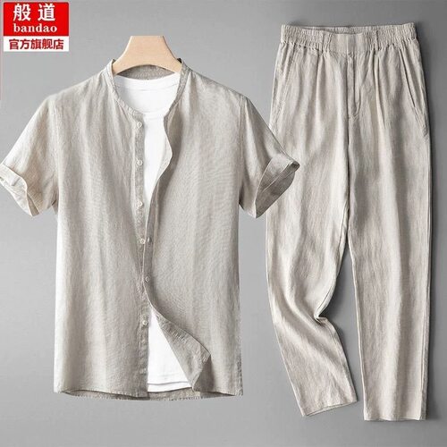 亚麻短袖休闲套装男士棉麻2026夏季衣服薄款中国风宽松爸爸两件套