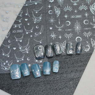 简约风烫金烫银复古风星芒蝴蝶图腾波西米亚星星月亮线条美甲贴纸