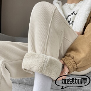 加绒加厚仿羊羔绒卫裤女冬季保暖一条过冬棉裤外穿东北特厚运动裤