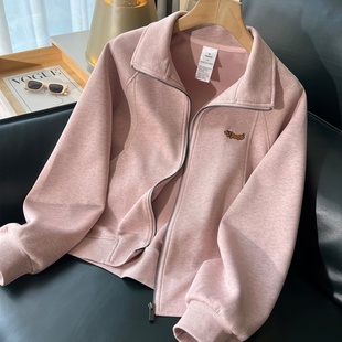 外套 百搭开衫 粉色卫衣女2025新款 春秋上衣小个子宽松拉链立领爆款