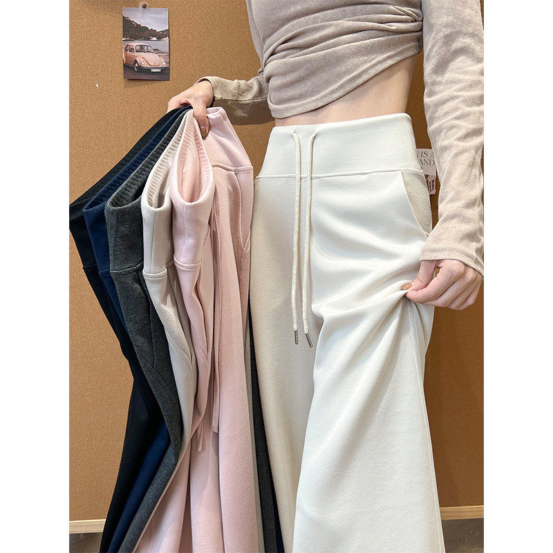 米白色运动阔腿裤女夏季薄款高腰垂感宽松慵懒风裤子小个子休闲裤