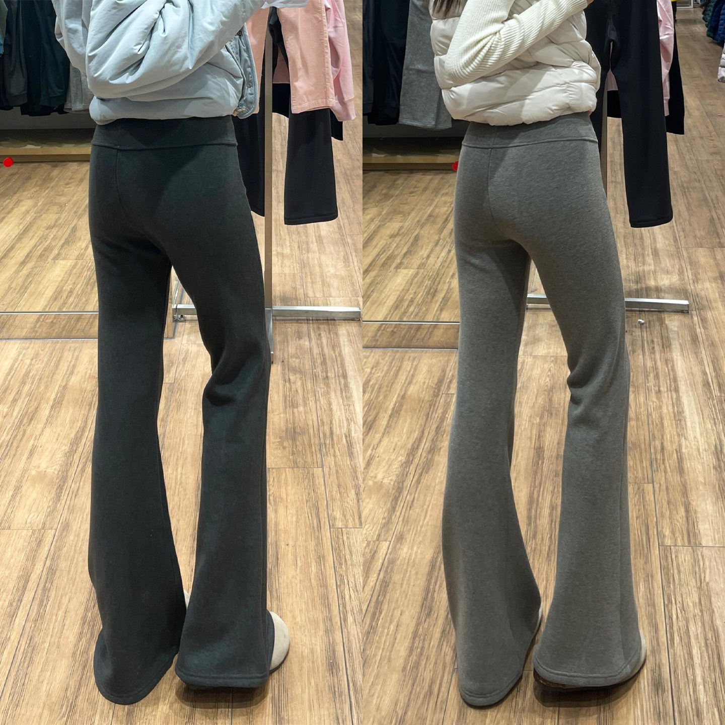 灰色加绒运动微喇裤女秋冬季休闲裤子低腰显瘦垂坠感瑜伽喇叭卫裤