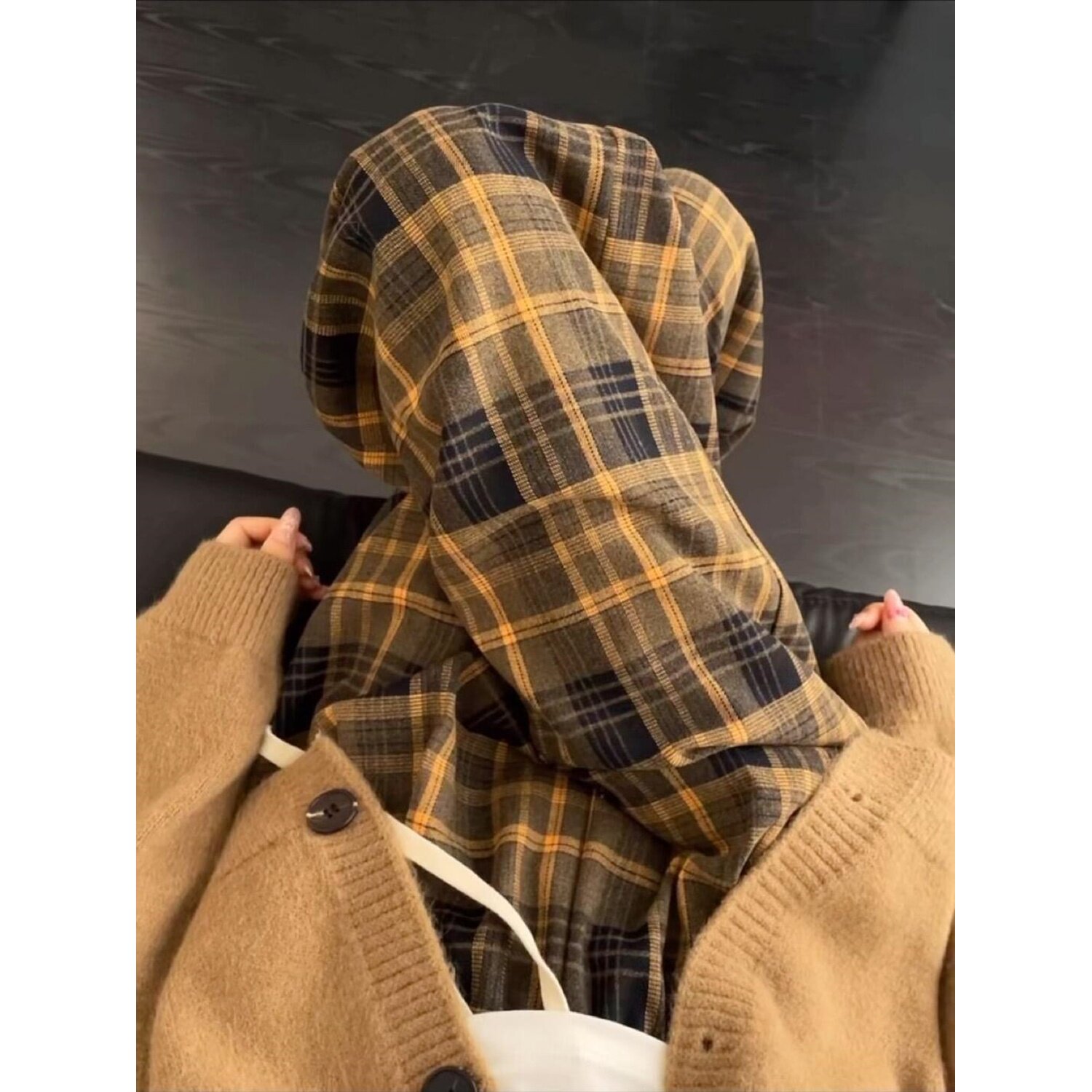 黄色高腰垂感休闲风显瘦格子裤子