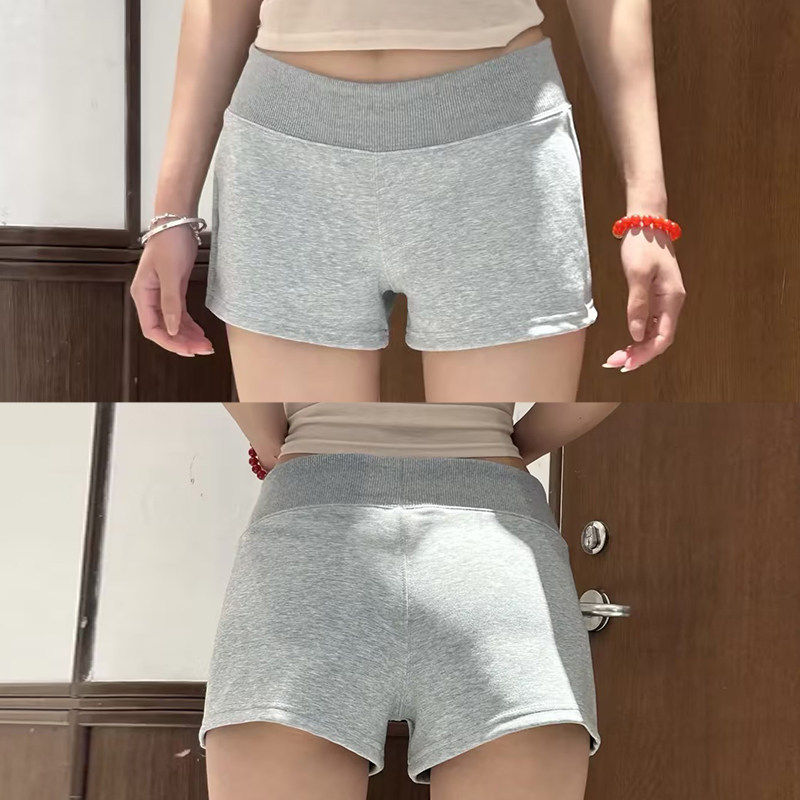 灰色包臀短裤女夏季薄款低腰a字健身跑步运动裤直筒显瘦辣妹热裤