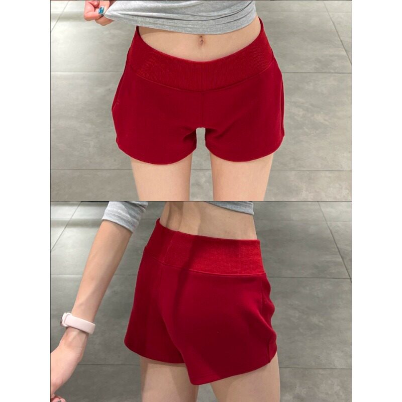 美式红色显瘦小个子慵懒运动短裤