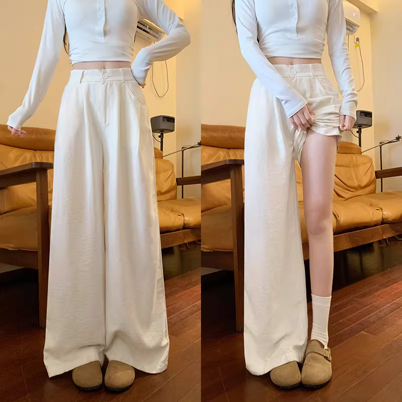 白色阔腿裤女春秋2026新款高腰垂感小个子直筒韩系慵懒山本西装裤