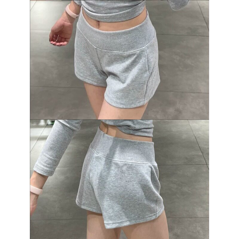 美式灰色低腰修身显瘦运动短裤子