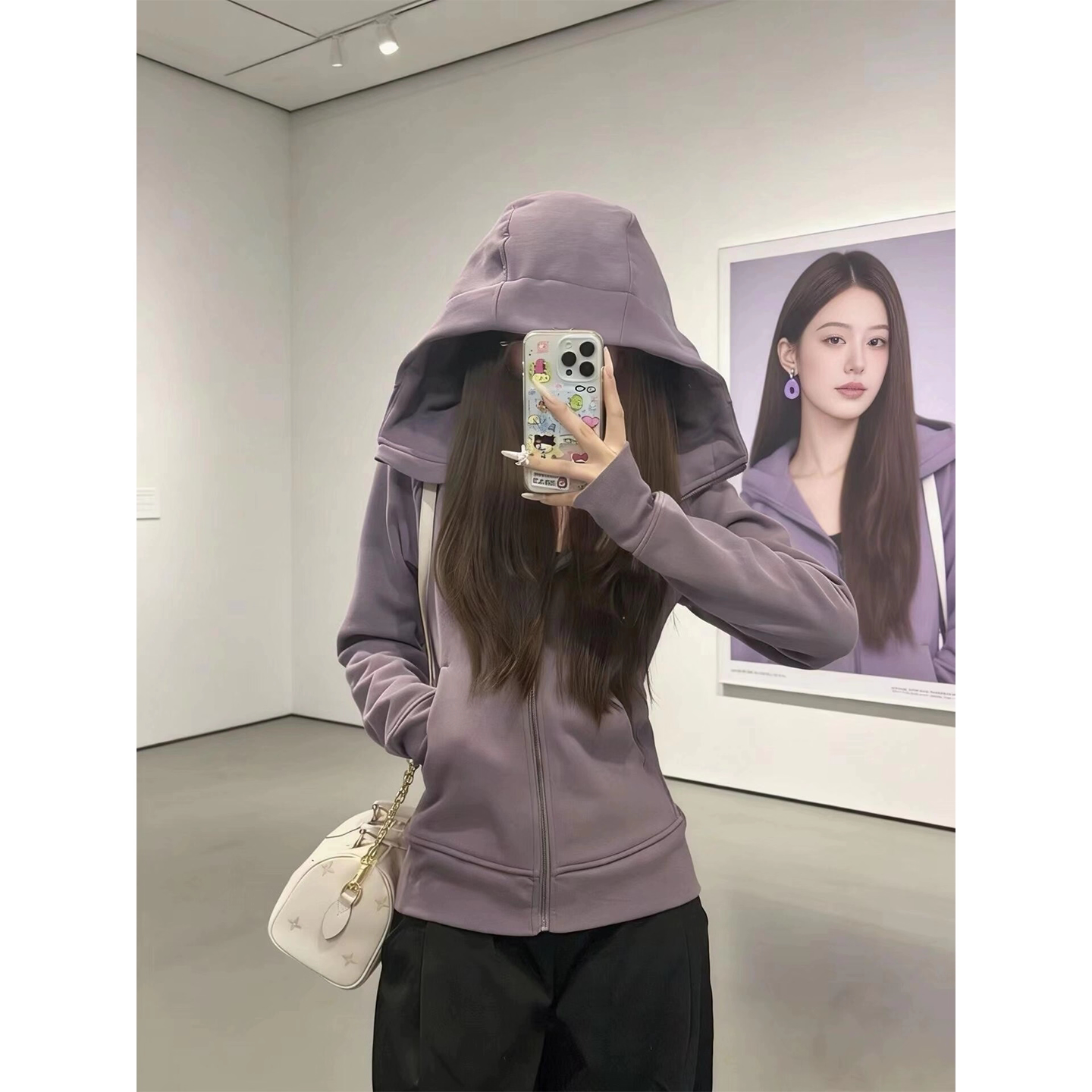 美式修身加绒瑜伽卫衣女秋冬设计感收腰显瘦外套开衫连帽运动上衣