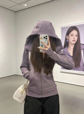 美式修身加绒瑜伽卫衣女秋冬设计感收腰显瘦外套开衫连帽运动上衣