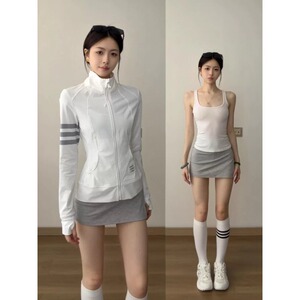 韩系三条杠修身防晒衣女夏季白色轻薄透气凉感防紫外线防晒服外套