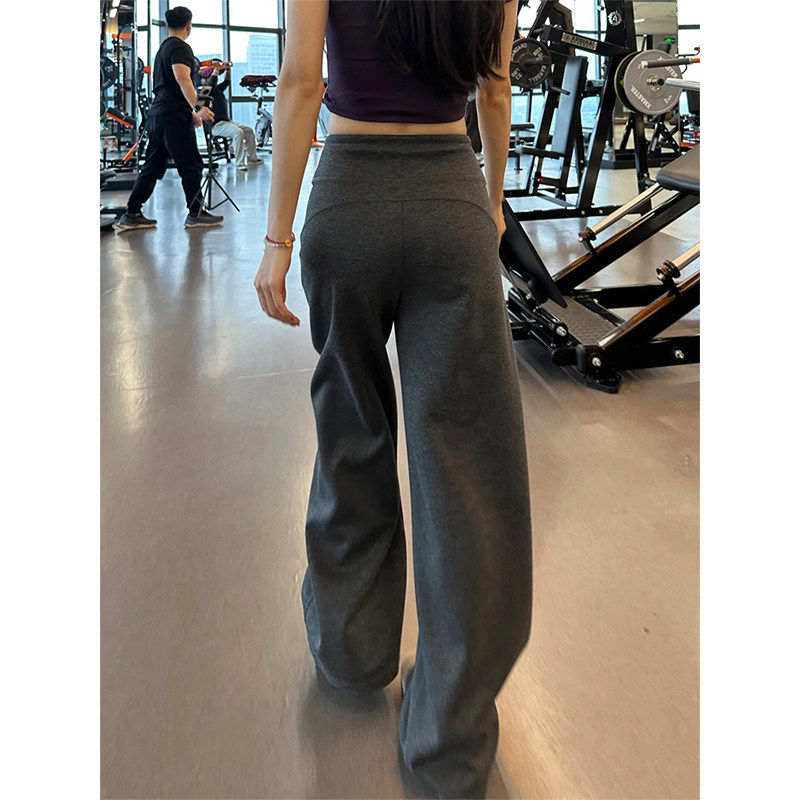 深灰色窄版阔腿裤女夏季新款宽松慵懒风休闲裤小个子健身房运动裤