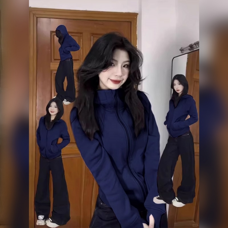 藏蓝色休闲百搭外套春秋卫衣开衫