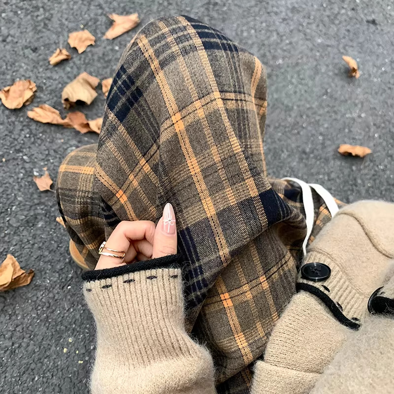 黄色加绒格子裤子女秋冬加厚高腰显瘦垂感复古慵懒休闲拖地阔腿裤,女装/女士精品,休闲裤,淘宝优惠券,粉丝福利购,淘宝优惠卷