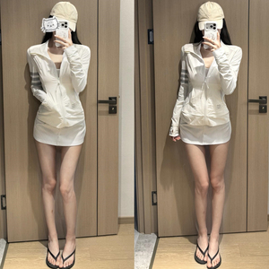 美式复古透气立领防晒衣外套女夏季薄款修身运动休闲三条杠防晒服