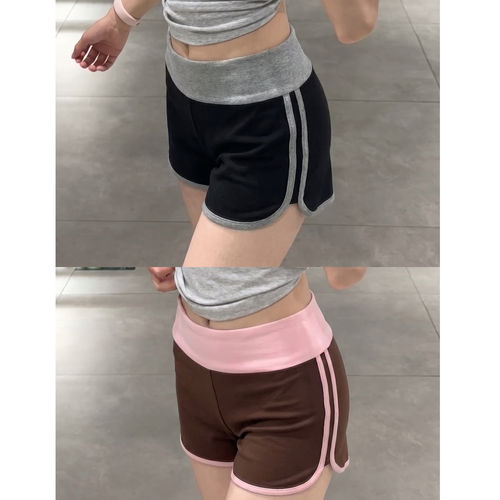 美式撞色显瘦辣妹修身运动短裤子