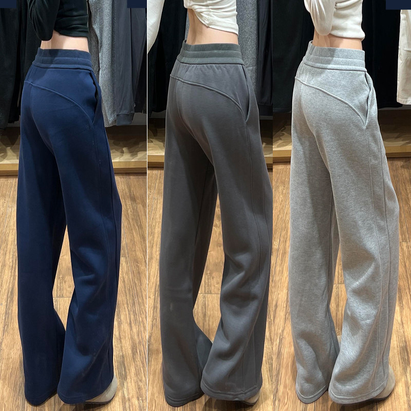 灰色休闲百搭阔腿裤女秋冬高腰显瘦垂感宽松直筒裤美式香蕉运动裤