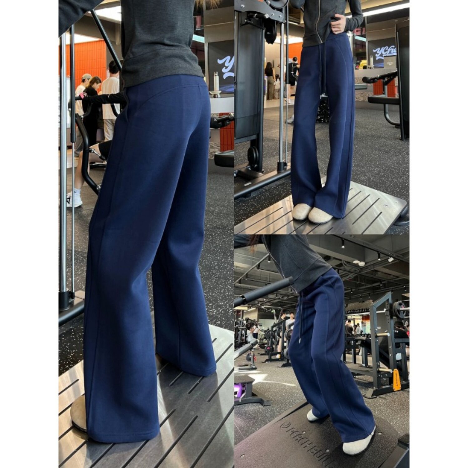 美式藏青色运动裤女秋冬加绒慵懒