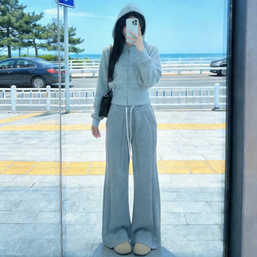 灰色短款卫衣外套女春秋季韩系穿搭修身收腰连帽上衣美式拉链开衫