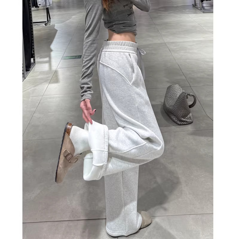 白灰色直筒运动裤女秋冬季高腰垂感窄版加绒卫裤宽松休闲阔腿长裤,女装/女士精品,休闲裤,淘宝优惠券,粉丝福利购,淘宝优惠卷