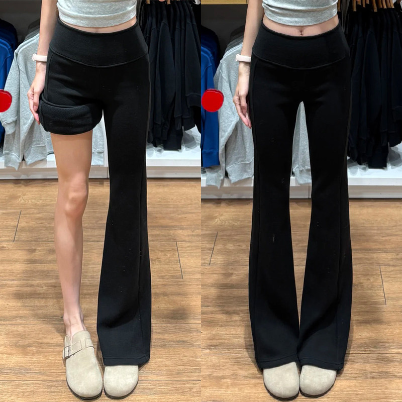美式黑色运动修身喇叭卫裤女冬季加绒低腰显瘦垂感休闲风微喇叭裤