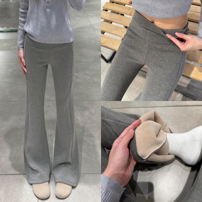 美式辣妹加绒微喇裤女秋冬低腰垂感喇叭瑜伽糯米裤运动风马蹄卫裤