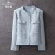 浅蓝色小香风短外套女2025春秋新款 气质单排扣粗花呢名媛上衣 韩版