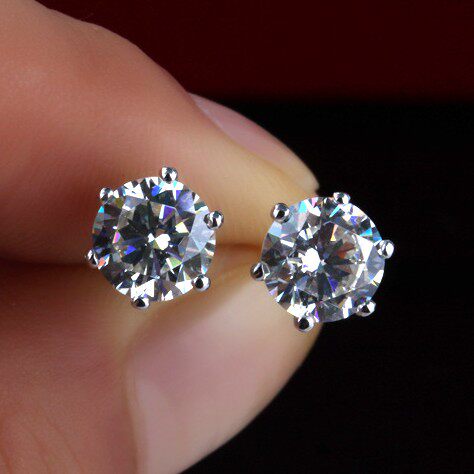 新款六爪单钻耳饰PT950铂金莫桑石耳钉仿真钻石耳骨螺丝拧小耳环