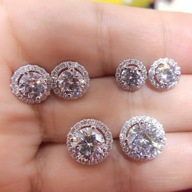 PT950铂金D色莫桑石群镶钻圆形豪华蒲公英耳钉日韩耳饰时尚百搭