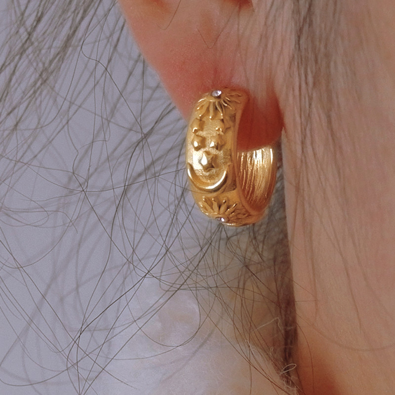 freyja 午后的爱神(万物生.日月星辰)复古浮雕太阳星星月亮耳环