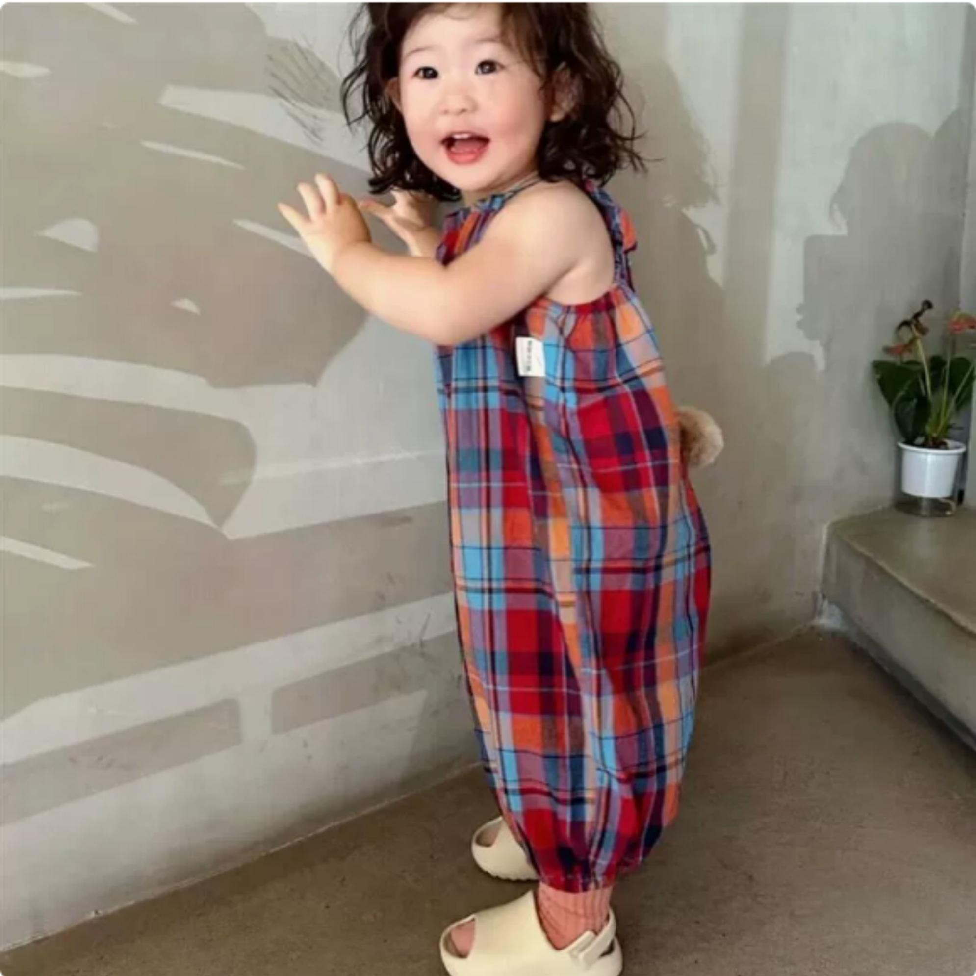 2026夏装新款韩系女童纯棉宽松时尚网红格子连体裤背带裤宝宝儿童
