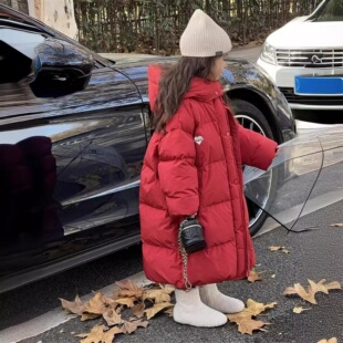 2025新款女童时尚保暖羽绒棉服长款过膝韩剧女主角棉衣袄外套儿童