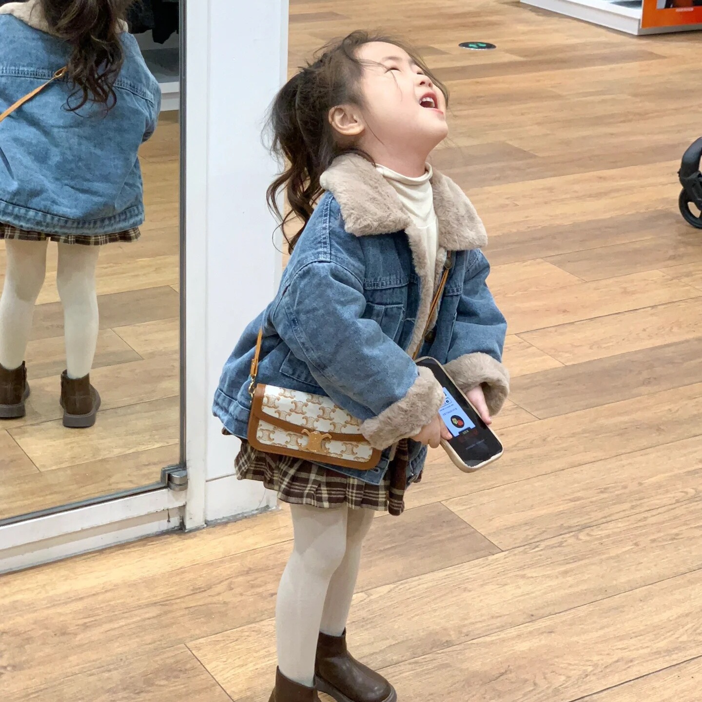 儿童加绒夹克2025秋冬新款女童韩版灰兔毛内里保暖加厚牛仔外套潮