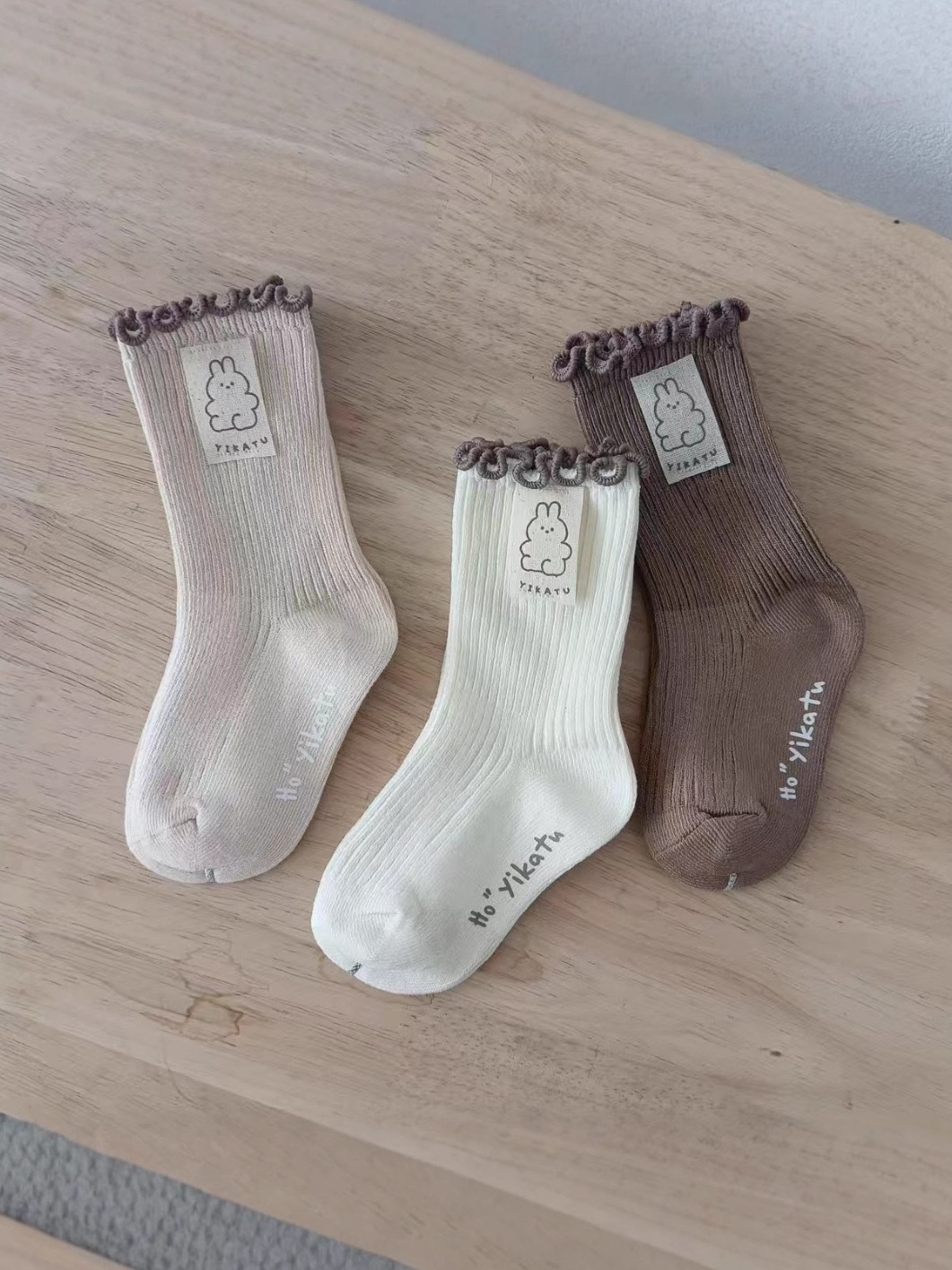 儿童袜子伊卡兔童袜2025秋冬新款韩系爆款木耳花边双针坑条8129-5