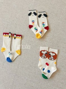 儿童袜子伊卡兔26春夏新卡通史努比中筒无骨男女童网眼学生袜9006